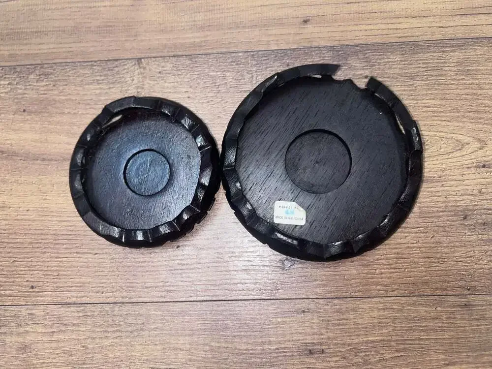 Vintage Chinese Carved Ebonized Wood Round Display Stand Pedestal Set